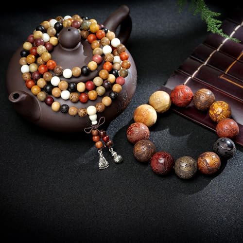 Handcrafted Wooden Bead Bracelet Mixed Natural Wood Colors Prayer Bracelet for Men or Women,1pc/pack - style: Dia.20mmX12pcsBeadsOnly