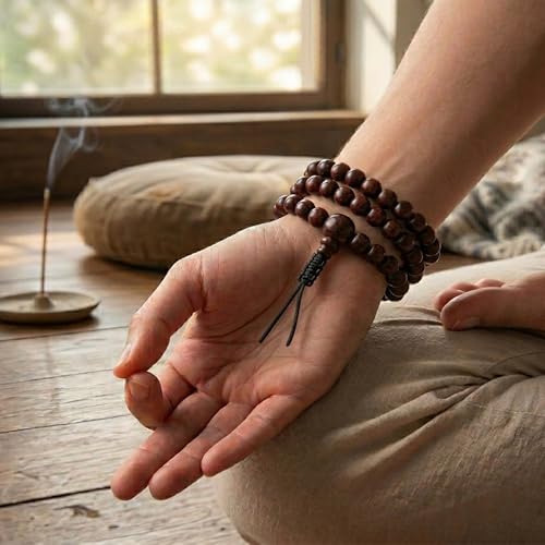 Agan Traders 108 Mala Prayer Beads Necklace for Men & Women – Tibetan Buddhist Prayer Beads Wrist Mala - Handmade Yak Bone Japa Mala Beads for Meditation, Yoga & Healing - color: Rosewood-8mm