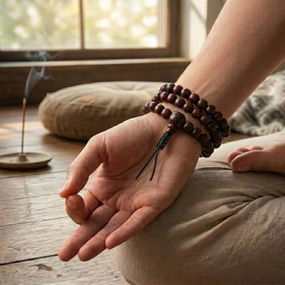 Agan Traders 108 Mala Prayer Beads Necklace for Men & Women – Tibetan Buddhist Prayer Beads Wrist Mala - Handmade Yak Bone Japa Mala Beads for Meditation, Yoga & Healing - color: Rosewood-8mm