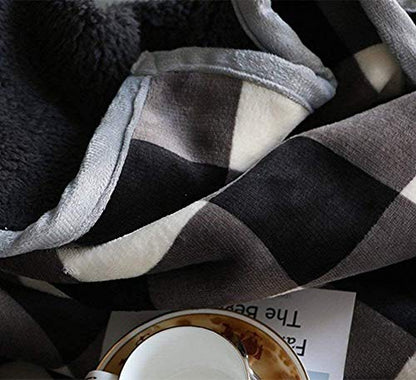 Buffalo Check Sherpa Throw 80'' x 60''- Soft Plush Flannel Blanket Throws for Bed/Couch/Sofa/Office/Camping - color: A-black/White Plaid, size: 60''x80''