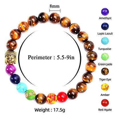 GelConnie Lava Rock Chakra Bracelet 7 Chakra 8mm Natural Stone Healing Bracelet Stress Relief Yoga Beads Anxiety Bracelet Aromatherapy Essential Oil Diffuser Bracelet Bangle - color: B-Buddha