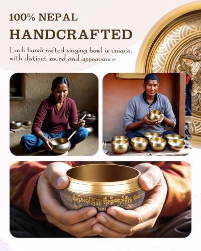 Tibetan Singing Bowls, Authentic Meditation Sound Bowls Handcrafted in Nepal for Yoga, Chakra Healing, Mindfulness, Self Care Spiritual Gifts for Women - color: 6" Buddha-Wave