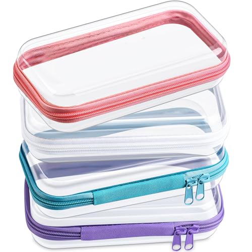 Hoolerry 4 Pcs Hard Clear Zipper Case Makeup Bags Plastic Zipper Pouch Transparent Storage Box Containers for Cosmetics, Snacks, Building Blocks, Puzzles(Clear,7.5 x 3.9 x 2 in,Multicolor) - color: Multicolor, size: 7.5 x 3.9 x 2 in