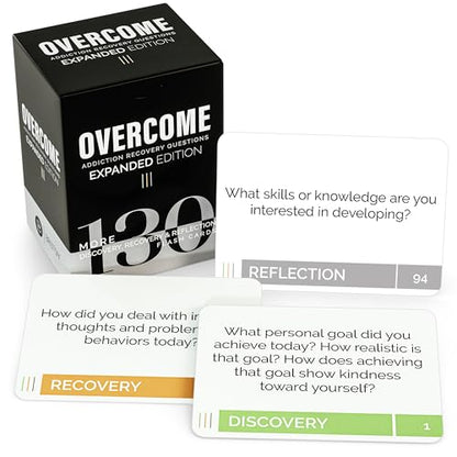 Overcome Addiction Recovery Questions Expanded Edition – 130 Therapy Prompt Flash Cards for Reflection, Group Counseling, Rehab & Recovery Support – Discovery, Recovery & Reflection by Briston