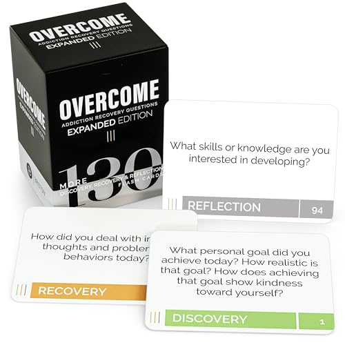 Overcome Addiction Recovery Questions Expanded Edition – 130 Therapy Prompt Flash Cards for Reflection, Group Counseling, Rehab & Recovery Support – Discovery, Recovery & Reflection by Briston