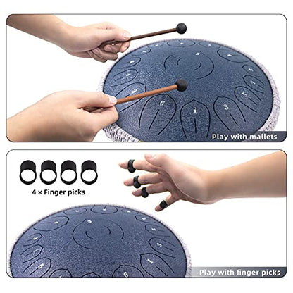 BURNING&LIN Steel Tongue Drum 15 Notes 14 Inches Tongue drum Handpan Drum Percussion for Meditation Yoga Musical Education Best Gift for Adult& Kids - size: 14 inches 15 tones