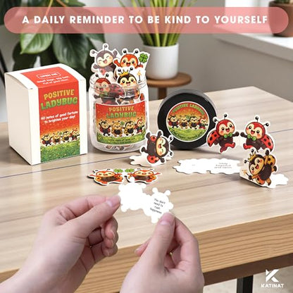 Positive Ladybug Jar with 60 Affirmation Cards, Good Luck Gifts for Women, Friends, Coworkers & Sister, Cheer Up Encouragement Cards, Mother’s Day Gift Idea - color: KAT-k- Positive ladybug