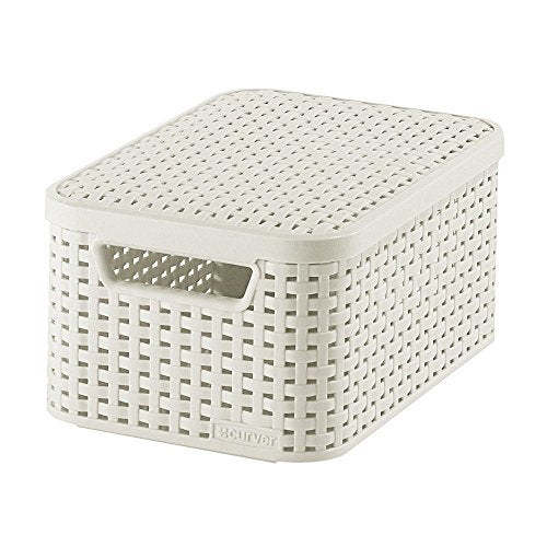 CURVER Style 6L Storage Box – Textured Rattan Look – For Bedroom, Living Room, Bathroom, Laundry Room – 29.5 x 19.5 x 14.2 cm – Ivory – 70% Recycled - color: Off-White, size: 29 x 20 x 14 cm, style: Storage Style Rattan Look S + Lid
