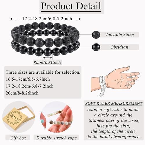 Bivei Natural Gemstone Semi Precious Healing Crystals Handmade Stretchy Round Beads Bracelet,Stocking Stuffers for Women Enhance Positive Energy - color: 8mm Lava Stone & Black Obsidian (Protection), size: Medium: 6.8-7.24 inch