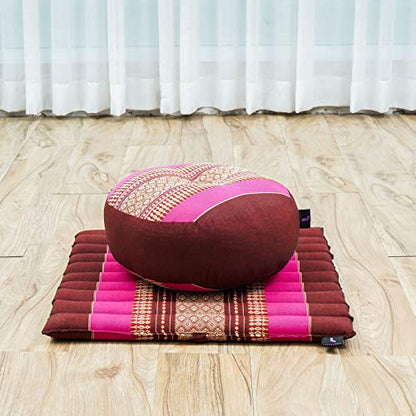 Leewadee Meditation Cushion Set – 1 Small Zafu Yoga Pillow and 1 Small Roll-Up Zabuton Mat Filled with Kapok - color: Sf29 - Auburn, Pink