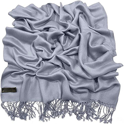 CJ Apparel Solid Color Tassels Design Nepalese Shawl Scarf Wrap Stole Throw Head Wrap Pashmina Gift Hand Made in Nepal New - color: Grey