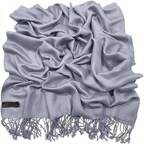 CJ Apparel Solid Color Tassels Design Nepalese Shawl Scarf Wrap Stole Throw Head Wrap Pashmina Gift Hand Made in Nepal New - color: Slate Grey