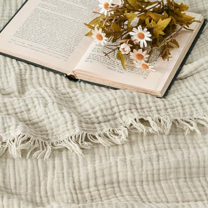 Esterra Muslin Throw Blanket 50x65 Inches Cozy Soft Lightweight Pre-Washed Cotton Blanket, All Season Breathable 4-Layer Gauze Blanket Throw for Sofa Couch Bed, Oatmeal - color: 03 - Oatmeal, size: Throw (50"x65")