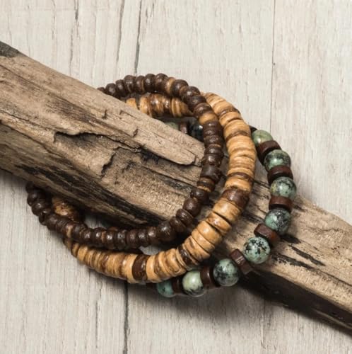 Vintage Multilayer African Turpine Wood Beaded Stretch Bracelets Bohemian Retro Coconut Shell Stackable Elastic Bracelet for Women Men Summer Beach Vacation Holiday Jewelry Gifts - style: StyleA