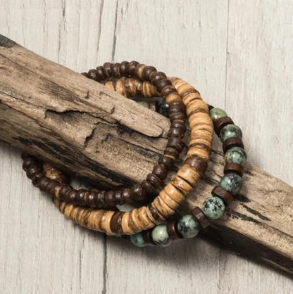 Vintage Multilayer African Turpine Wood Beaded Stretch Bracelets Bohemian Retro Coconut Shell Stackable Elastic Bracelet for Women Men Summer Beach Vacation Holiday Jewelry Gifts - style: StyleA
