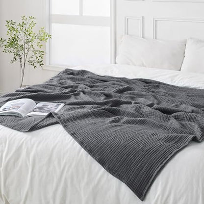Esterra Muslin Twin Size Cozy Soft Lightweight Pre-Washed Cotton Blanket, All Season Breathable 4-Layer Gauze Blanket Throw for Couch Bed, Dark Gray, 66x90 Inches - color: 11 - Dark Gray, size: Twin (66"x90")
