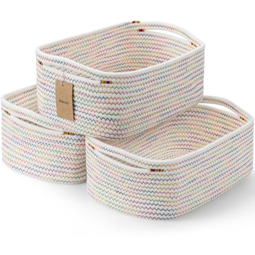 3-Pcs Shelf Baskets for Organizing, Closet Organizer Bins, Small Woven Baskets, Rope Toy Basket, Storage Basket for Shelves, Cube Decorative Box, 11.8×7.8×5.1”, Rainbow - color: Rainbow, size: 11.8"L×7.8"W×5.1"H
