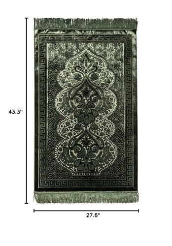 Modefa Luxury Velvet Prayer Rug with Prayer Beads | Soft Elegant Muslim Turkish Janamaz Sajada Carpet for Men and Women | Plain Solid Prayer Mat Ramadan Eid Gift - Paisley (Dark Green) - color: Dark Green