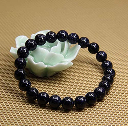 Angelstones Handmade Natural Healing Gemstone 8mm Round Beads Stretch Crystal Bracelet 7 Inch Unisex - color: Blue Goldstone