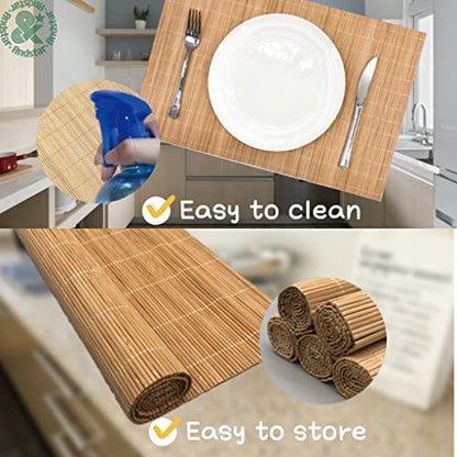 Set of 8 Pcs Bamboo Placemats Sushi Rolling Mat Japanese Style Natural Anti-Slip, Washable Heat-Resistant Table Mats for Dining Room and Kitchen（Brown） - color: Brown, size: Set of 8