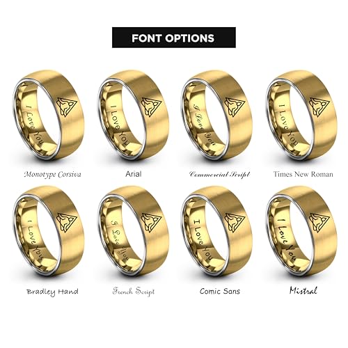 Gift for Yoga Fan - Yoga Meditation Ring - Flat Dome Bevel - Band - Men Women - Brushed Polished - Tungsten - Personalized Custom Engraving - 8mm - Anniversary Wedding - Yellow Rose Gold Silver - color: 05 - Yellow Gold Grey Tungsten