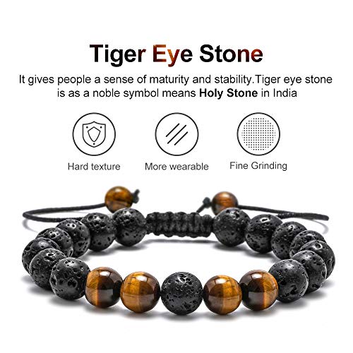 M MOOHAM Fathers Day Gift Mens Bracelet - Beaded Natural Stone 8mm Tiger Eye Matte Agate Lava Rock Bracelets for Men Teen Boys Grandpa Dad Birthday Gifts Jewelry - style: Lava Rock Tiger Eye Bracelet