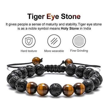 M MOOHAM Fathers Day Gift Mens Bracelet - Beaded Natural Stone 8mm Tiger Eye Matte Agate Lava Rock Bracelets for Men Teen Boys Grandpa Dad Birthday Gifts Jewelry - style: Lava Rock Tiger Eye Bracelet