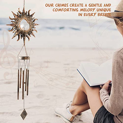 Sun Wind Chimes Solar Retro Windchimes Sympathy Gift, Gentle Chimes, Waterproof Wind-Chimes Outdoor, Outdoor Hanging Decor with Soft Sun Glow, Gifts for Grandma, Mom-Gifts, Memorial WindChimes.
