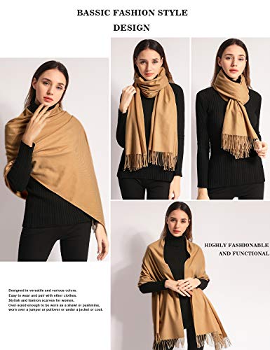 Pashmina Shawl Women Winter Scarf Warm Wedding Wraps Ladies Scarves for Evening Dresses - color: Camel