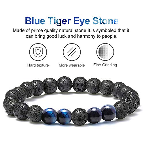 M MOOHAM Fathers Day Gift Mens Bracelet - Beaded Natural Stone 8mm Tiger Eye Matte Agate Lava Rock Bracelets for Men Teen Boys Grandpa Dad Birthday Gifts Jewelry - style: Lava Rock Blue Tiger Eye Bracelets