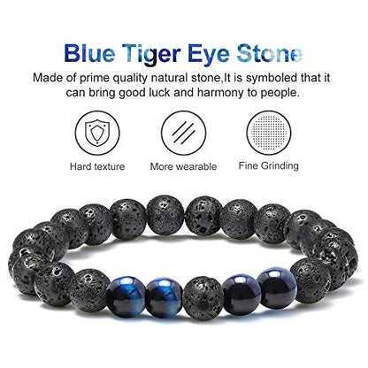 M MOOHAM Fathers Day Gift Mens Bracelet - Beaded Natural Stone 8mm Tiger Eye Matte Agate Lava Rock Bracelets for Men Teen Boys Grandpa Dad Birthday Gifts Jewelry - style: Lava Rock Blue Tiger Eye Bracelets