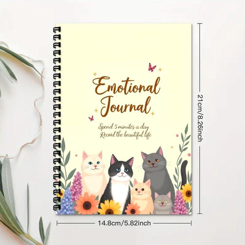 100 Pages The Emotions Journal, A5 Guided Mental Health & Self Care Diary with Daily Mood Tracker for Women & Wellness Prompts (Cat D) - color: Colorful-B