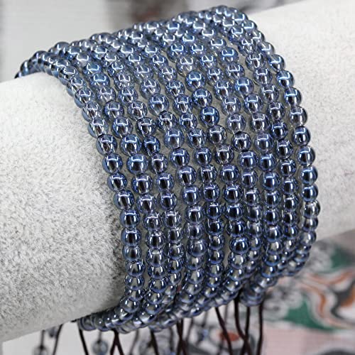 Keleny Natural Gemtones 4mm Round Beads Crystal Adjustable Braided Macrame Tassels Bracelets Unisex - color: Coated Blue Clear White Quartz
