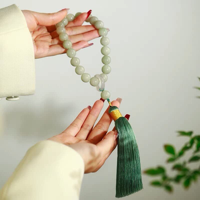 Green Jade Stone 12mm Beads Tassel Bracelet Necklace Tibetan Buddhist Mala Buddha Charm Rosary Yoga Men Woman Jewelry (Color : g) - color: G