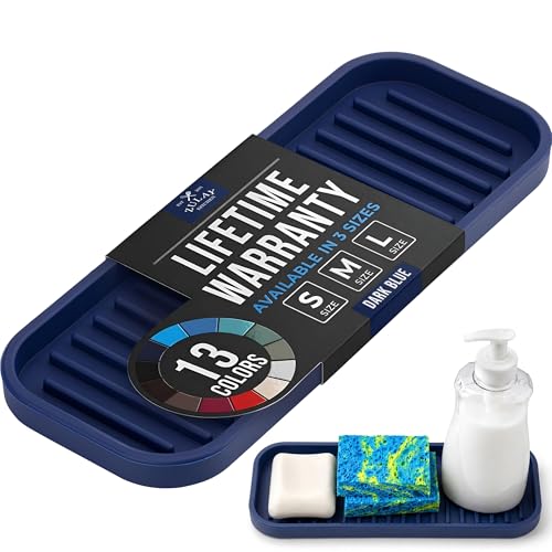 Zulay Kitchen (9x3.5) Silicone Sponge Holder for Kitchen Sink - Flexible Multipurpose Soap Tray - Sink Organizer for Kitchen, Bathroom, Makeup, Trinkets & More (Dark Blue) - color: Dark Blue, size: Medium (9x3.5)