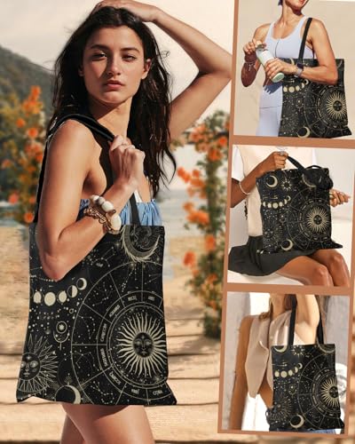 Miss Adola Aesthetic Canvas Tote Bag - Reusable Shoulder Tote Bag for Women Lady Casual Vacation, Shopping, Work, Gym - style: Mystic Astrology