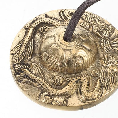 Tibetan Style Meditation Brass Chime Bells Handcrafted Percussion Instrument with Dragon Motif for Mindfulness Yoga and Healing