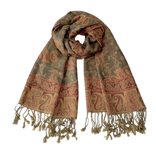 Pashmina Scarf for Women Shawls and Wraps Reversible Paisley Vintage Jacquard Soft Silky Rave Scarves Men - color: Reddish Brown