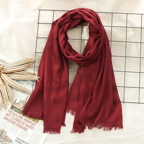 Women's Cotton Scarves Lady Light Soft Fashion Solid Scarf Wrap Shawl - color: Jujube Red