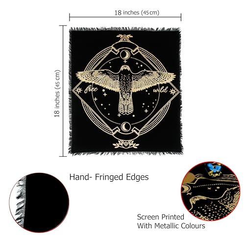 Indian Consigners Altar Cloth Golden Lucky Free Wild Owl Witchcraft Alter Tarot Spread Top Cloth Wicca Square Spiritual 18 by 18 Sacred(Golden Owl) - color: Golden Owl