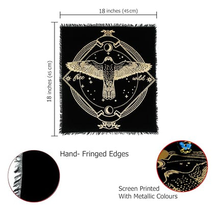 Indian Consigners Altar Cloth Golden Lucky Free Wild Owl Witchcraft Alter Tarot Spread Top Cloth Wicca Square Spiritual 18 by 18 Sacred(Golden Owl) - color: Golden Owl