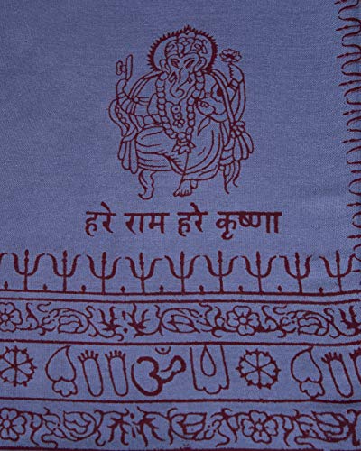 Yoga Scarf Meditation Shawl Large Wrap Hindu Prayer Stole OM Ganesha print - color: Blue