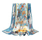 100% Pure Mulberry Silk Scarf 35" Large Square Lightweight Headscarf –Women’s Hair Wraps-With Gift Packed - color: Carriage&flowers-blue
