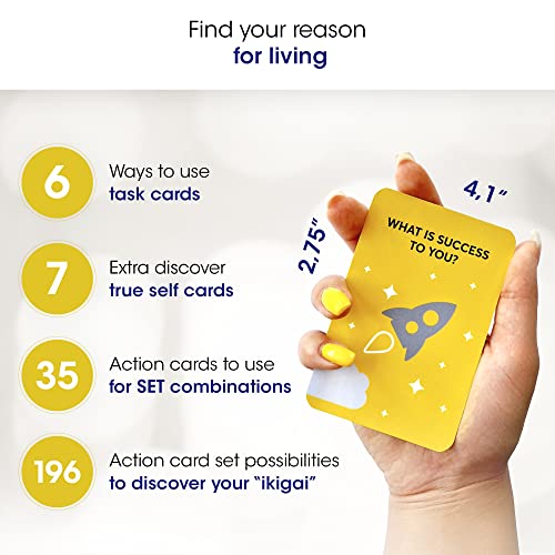 Ikigai Self-Discovery Cards — 35 Question & Task Cards Built Around the 5-Chapter Method | Find Your Passion, Purpose & Reason for Living | Japanese Mindfulness Gift for Men & Women