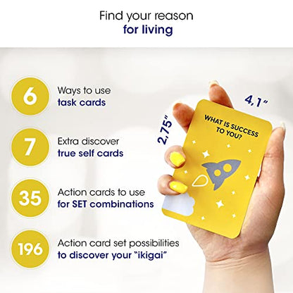 Ikigai Self-Discovery Cards — 35 Question & Task Cards Built Around the 5-Chapter Method | Find Your Passion, Purpose & Reason for Living | Japanese Mindfulness Gift for Men & Women