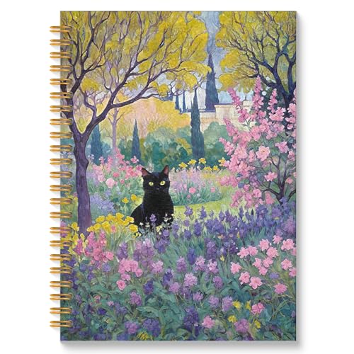 Garden Floral Black Cat Spiral Notebook, Black Cat Gifts Journal, Cats Lovers Mom Lady Gifts Journal Notebook, 5.5x8.3 Inch - color: Style03