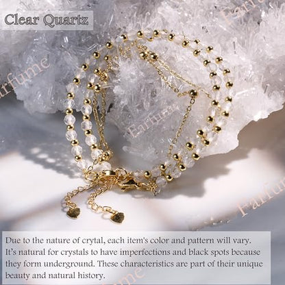 Farfume Crystal Bracelet Beaded Bracelets 4mm Natural Stone Beads Gemstone Handmade Jewelry Gift for Women - color: Clear Quartz-steadfast&vitality