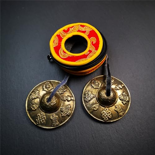 Tibetan Tingsha Bell Set - Tibetan Cymbals - for Sound Healing, Yoga, Meditation, and Mindfulness,Handmade in Nepal,Made of Brass,Astamangal Pattern,6.5cm/2.6 inch - color: 3-Brass-Astamangal-6.5cm