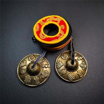 Tibetan Tingsha Bell Set - Tibetan Cymbals - for Sound Healing, Yoga, Meditation, and Mindfulness,Handmade in Nepal,Made of Brass,Astamangal Pattern,6.5cm/2.6 inch - color: 3-Brass-Astamangal-6.5cm