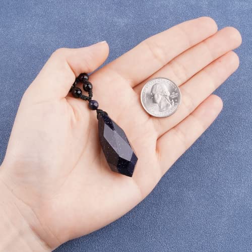 Black Obsidian Necklace Protection Pendant with Extended Bead Chain Healing Crystal Stone Amulet Necklace for Men Women - color: Angel Tear-Blue Sandstone